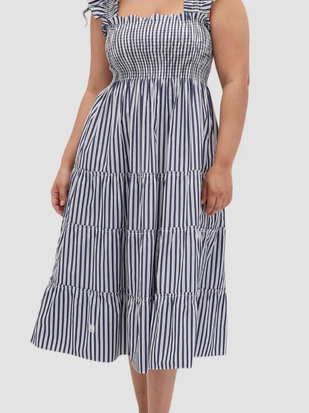 Hill House Navy & White Striped Smocked Midi Dress